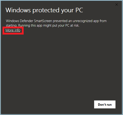 Windows Defender Smartscreen prompt